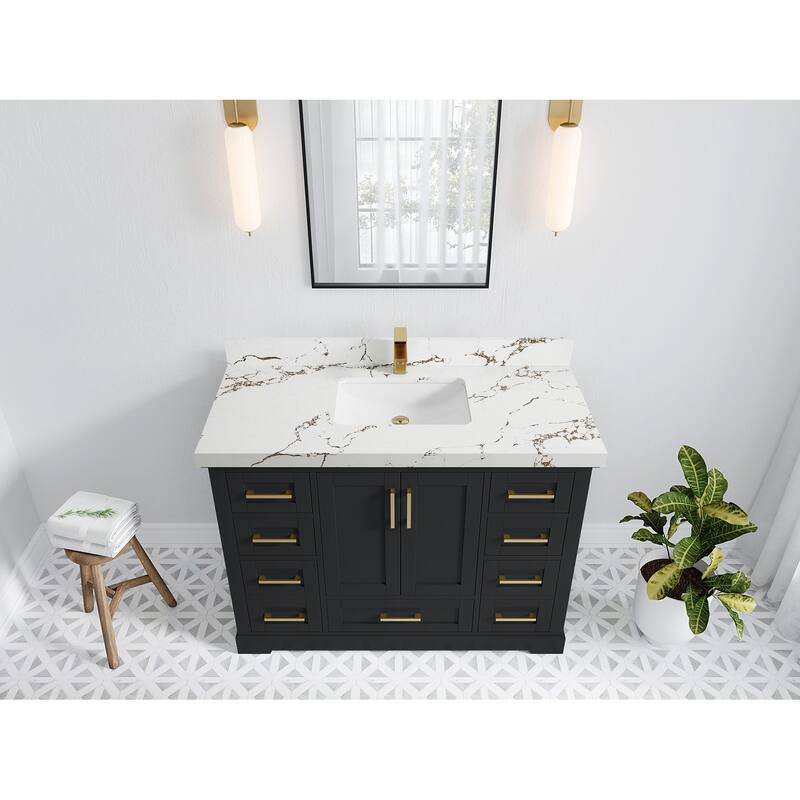 Willow Collection 48 in W x 22 in D x 36 in H Boston Single Bowl Sink Bathroom Vanity with Countertop