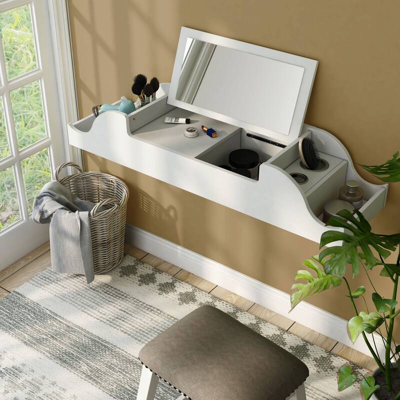 DH BASIC Contemporary White 47-inch Wall Mounted Makeup Vanity by Denhour