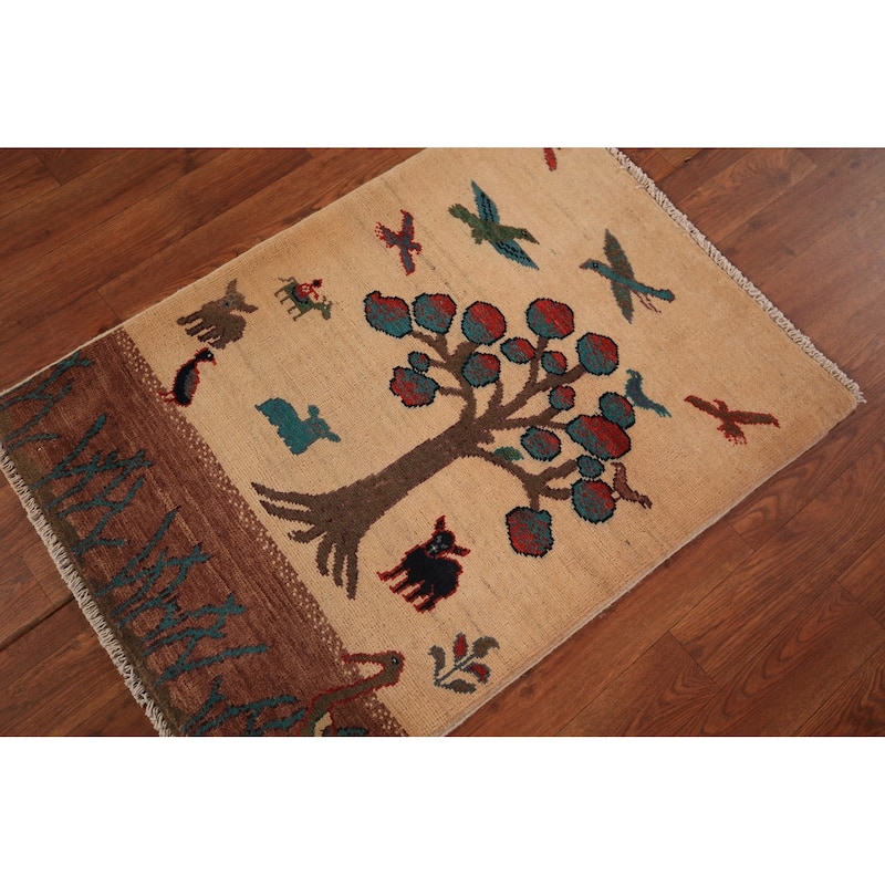 Pictorial Kazak Oriental Foyer Rug Hand-Knotted Wool Carpet - 2'0" x 3'0"