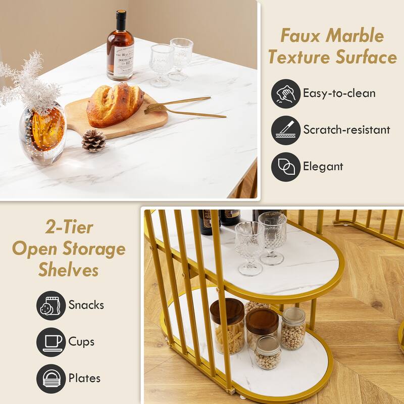 Gymax 3 Piece Dining Table Set w/ 2 Stools 2-tier Storage Shelf