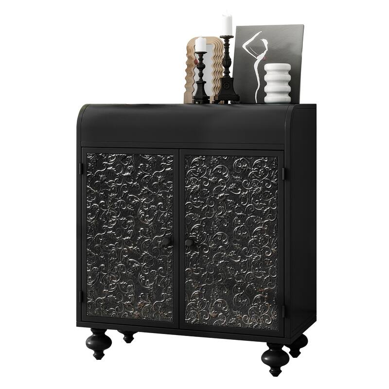 Art Accent Cabinet With 2 Doors, Sideboard Buffet Cabinet with Storage, Distressed Decorative Cabinet With Embossed Pattern