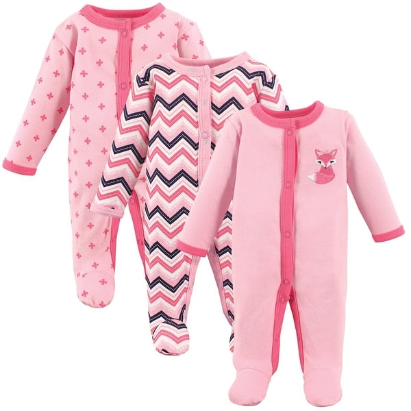slide 1 of 1, Luvable Friends Baby Girl Cotton Preemie Snap Sleep and Play 3pk, Foxy, Preemie - Foxy Preemie - Foxy