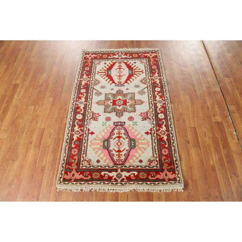 Hand Knotted Oriental 100% Wool Carpet Transitional Geometric Green Khotan Area Rug - 5' 1'' X 3' 1''