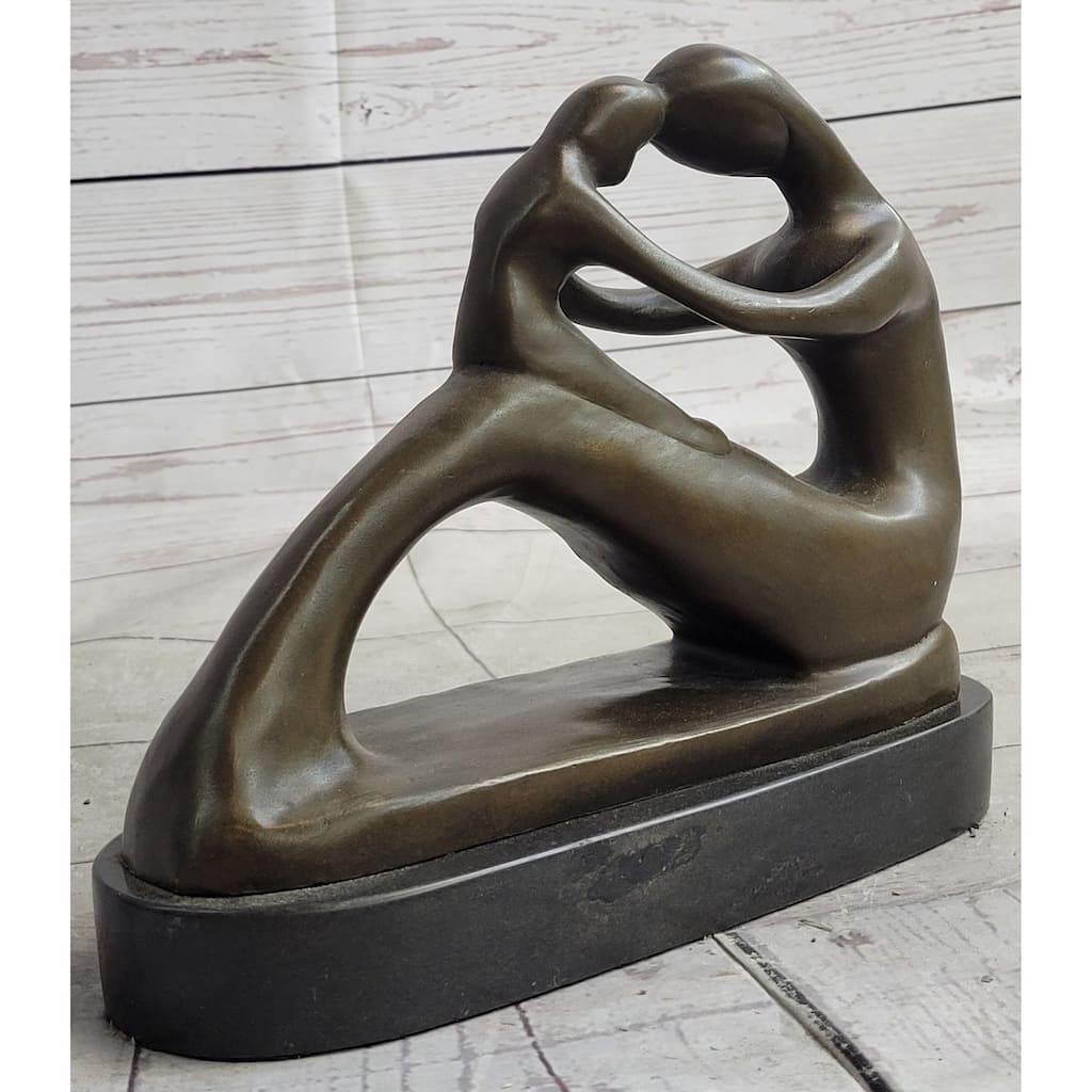 Signed Abstract Modern Art Nursery Decor Mother Child Love Bronze Sculpture By Milo