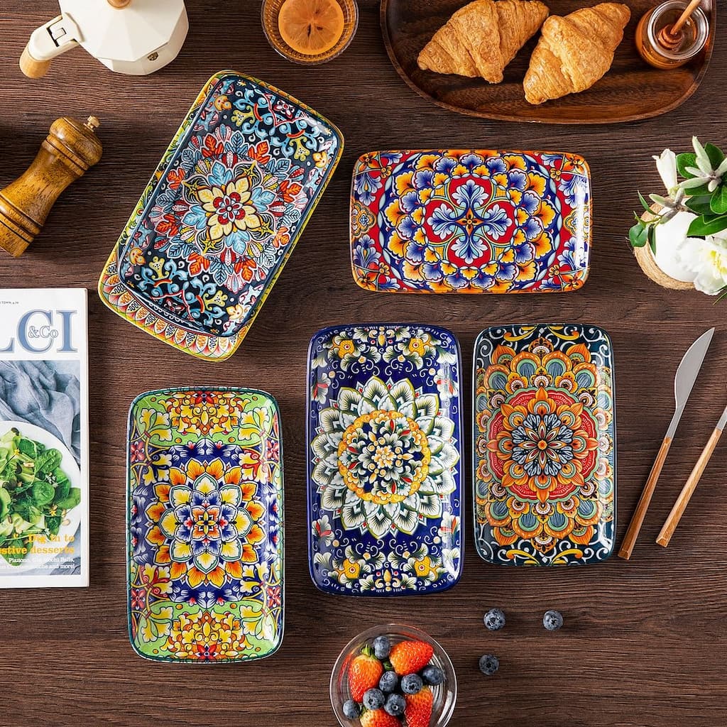 vancasso SIMI 6-Piece Bohemian Style Porcelain Sushi Plates Set