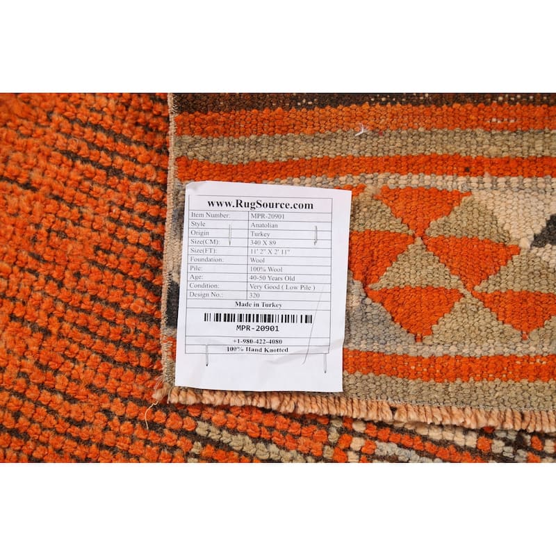 Anatolian Oriental Vintage Runner Rug Handmade Wool Carpet - 2'11"x 11'2"