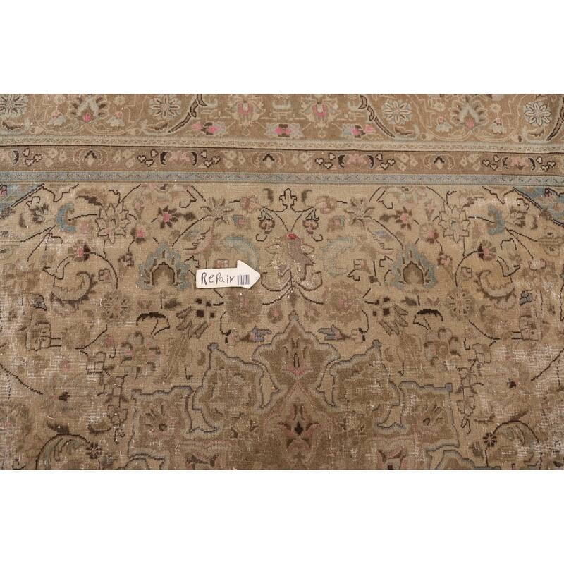 Hand Knotted Oriental 100% Wool Carpet Traditional Floral Brown Tabriz Area Rug - 11' 10'' X 8' 10''