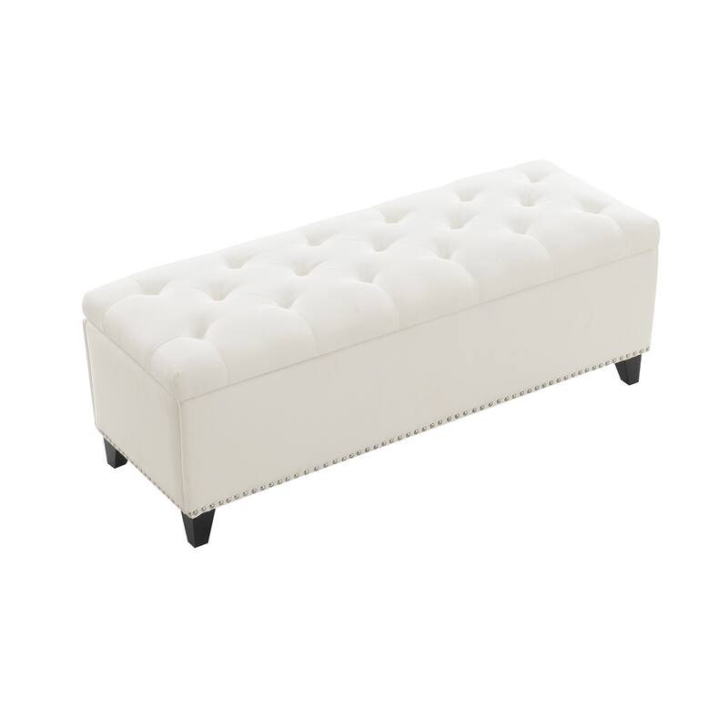 47.5" Linen Button-Tufted Storage Ottoman with Safety Close Hinge