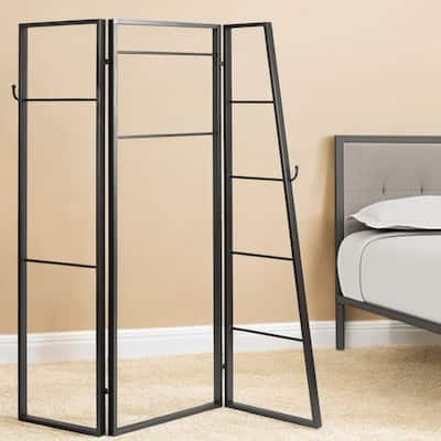 HomeRoots 72" Gray Iron Folding Three Panel Screen Room Divider - 65' X '72' X '1