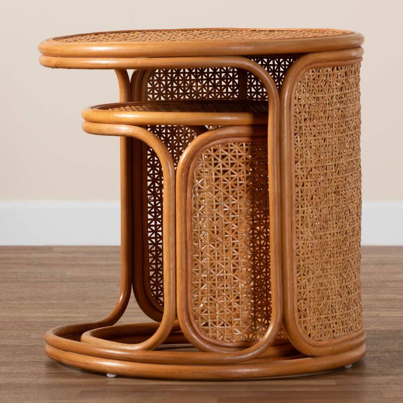 Eldon Bohemian Honey Rattan 2-Piece Nesting End Table Set