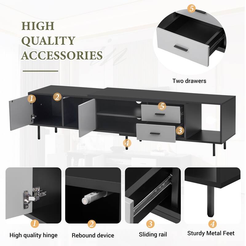 Stylish Media Console Table for TVs up to 80", TV Stand with Concealed Storage & Open Shelves