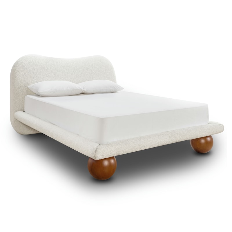 Poly and Bark Orbit Queen Size Bed in Froth White Boucle