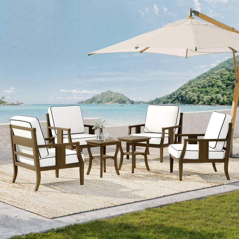 Patio Conversation Sets with Side Table(Set of 6) - Beige/Brown - Brown Wood
