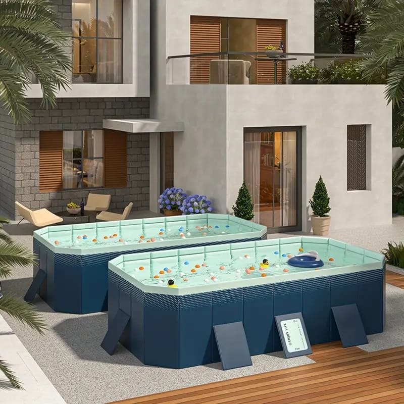 Anmytek 3.0m Foldable Above Ground Swimming Pool with Triangular Support System, 4-Layer Puncture Resistant PVC Construction - Blue