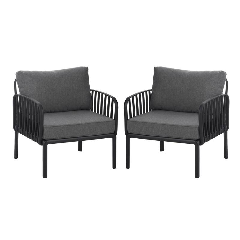 Roomfitters Outdoor Patio Club Chair with Waterproof Cushions, Deep Seating Modern Furniture for Porch or Balcony, Black Gray