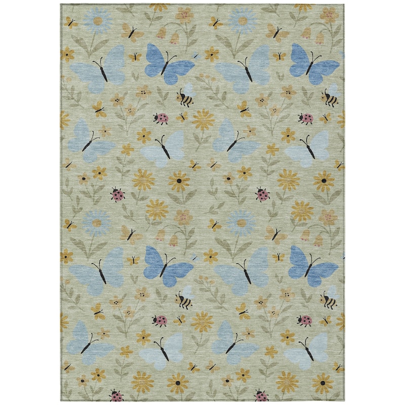 Machine Washable Indoor/ Outdoor Whimsy Butterfly Chantille Rug