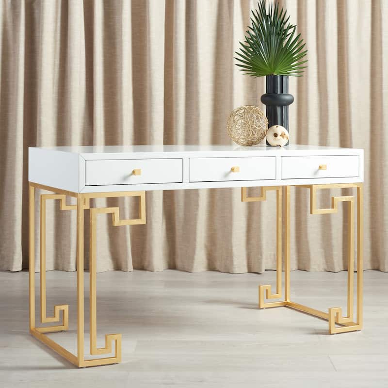 SAFAVIEH Couture Aiman Lacquer White/ Gold Writing Desk