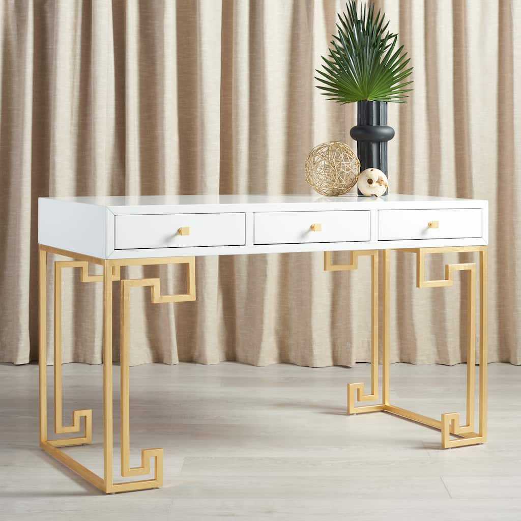 SAFAVIEH Couture Aiman Lacquer White/ Gold Writing Desk