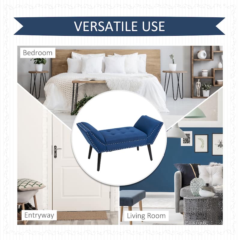 HOMCOM Modern Button Tufted Sitting Bench/Accent Fabric Upholstered Ottoman for Bedroom or Living Room