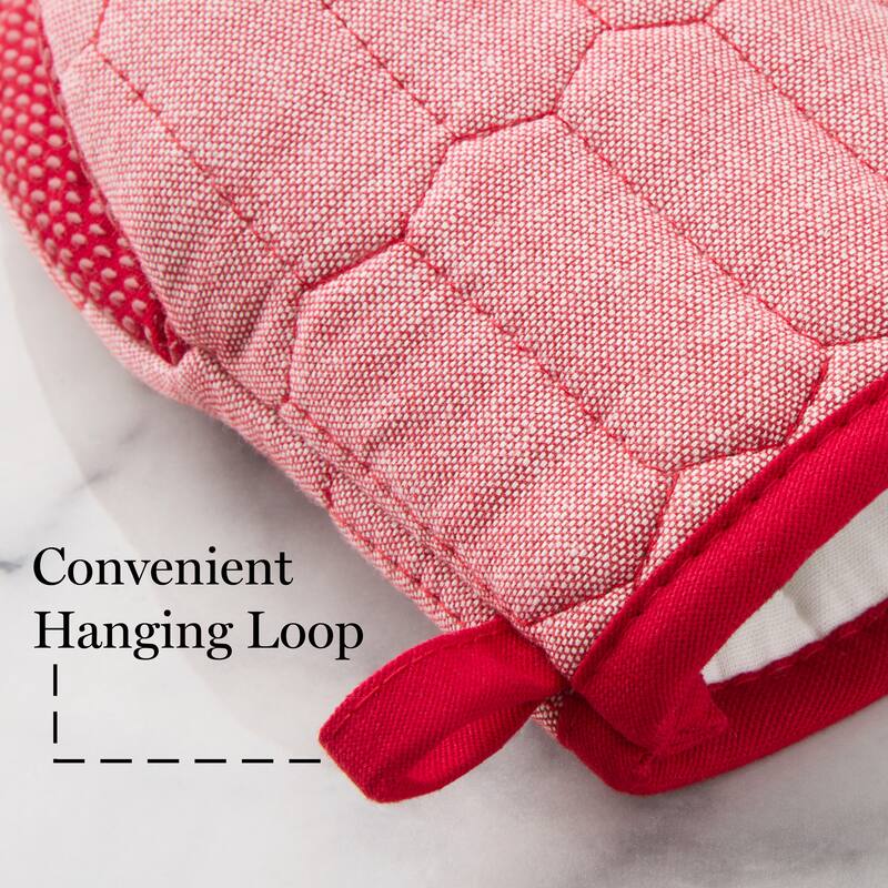 MARTHA STEWART Honeycomb Quilted Chambray Mini Oven Mitt 2-Pack Set