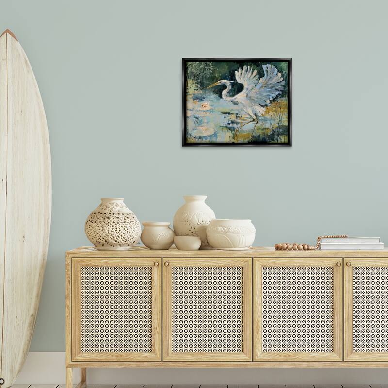 Stupell Heron with Spread Wings Framed Floater Canvas Wall Art Design By Dusza