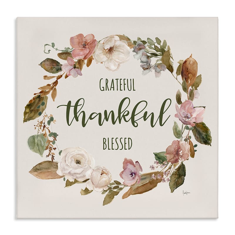 Stupell Elegant Gratitude Wreath Canvas Wall Art Design By Livi Finn - 30 x 30