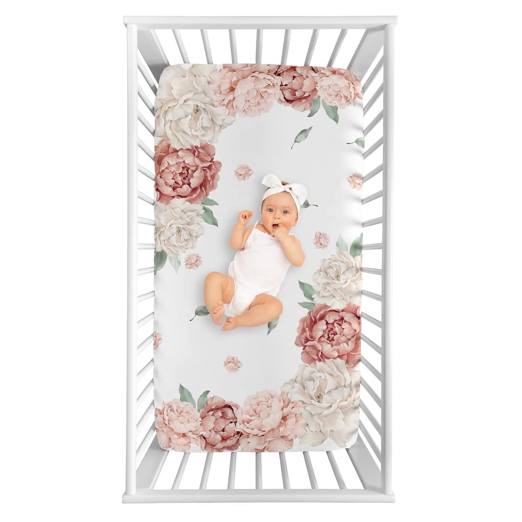Boho Shabby Chic Floral Girl Photo Op Fitted Crib Sheet Ivory Bohemian Vintage Garden Watercolor Flower Nature Elegant Rose