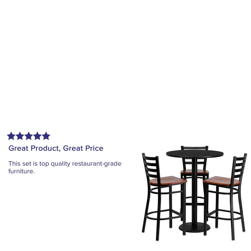 30" Round Laminate Table Set with 3 Metal Barstools - Cherry Wood Seat