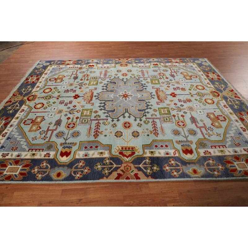 Light Blue Kazak Oriental Area Rug Handmade Wool Carpet - 7'10"x 9'10"