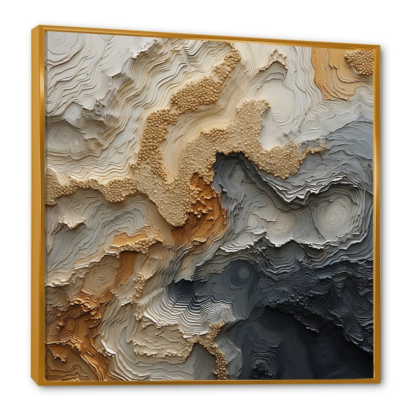 Designart "Gold And Beige River Spiral" Abstract Painting Framed Canvas Wall Art
