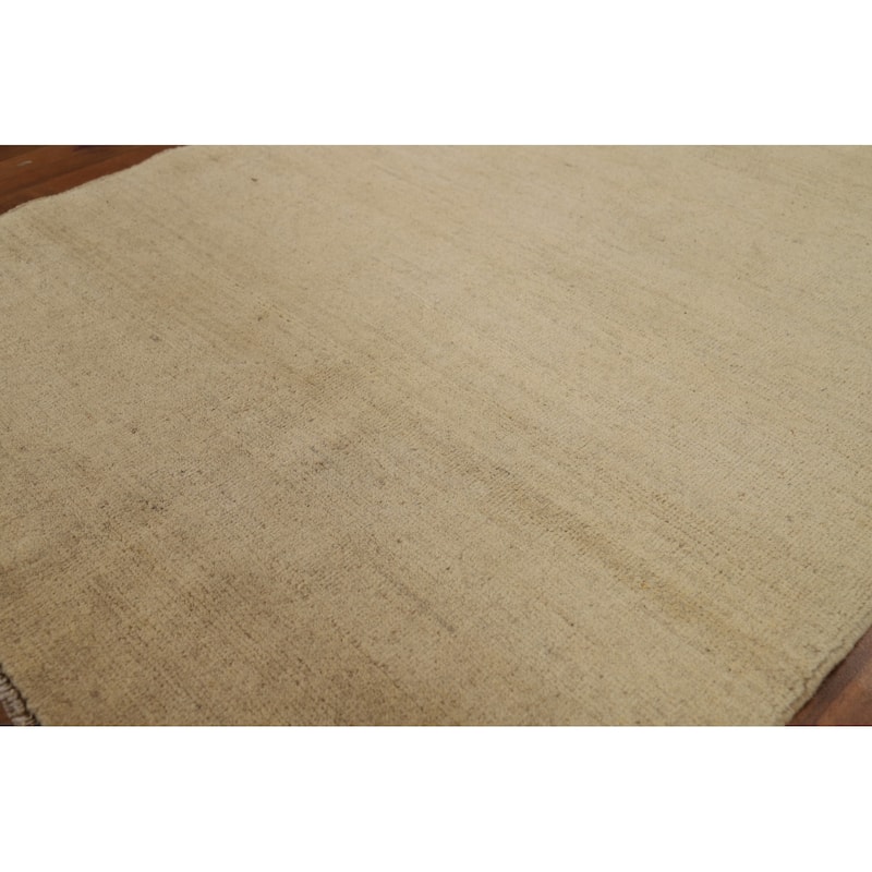 Gabbeh Modern Accent Rug Handmade Solid Beige Wool Carpet - 3'1"x 4'0"