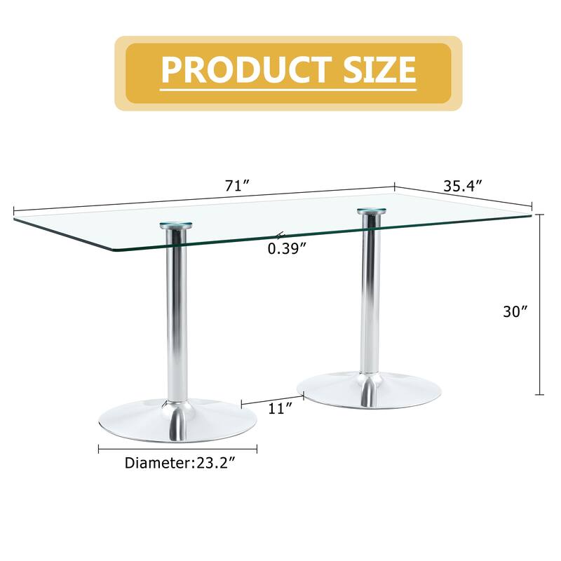 Rectangular Glass Top Dining Table with Metal Legs Modern Minimalist Design