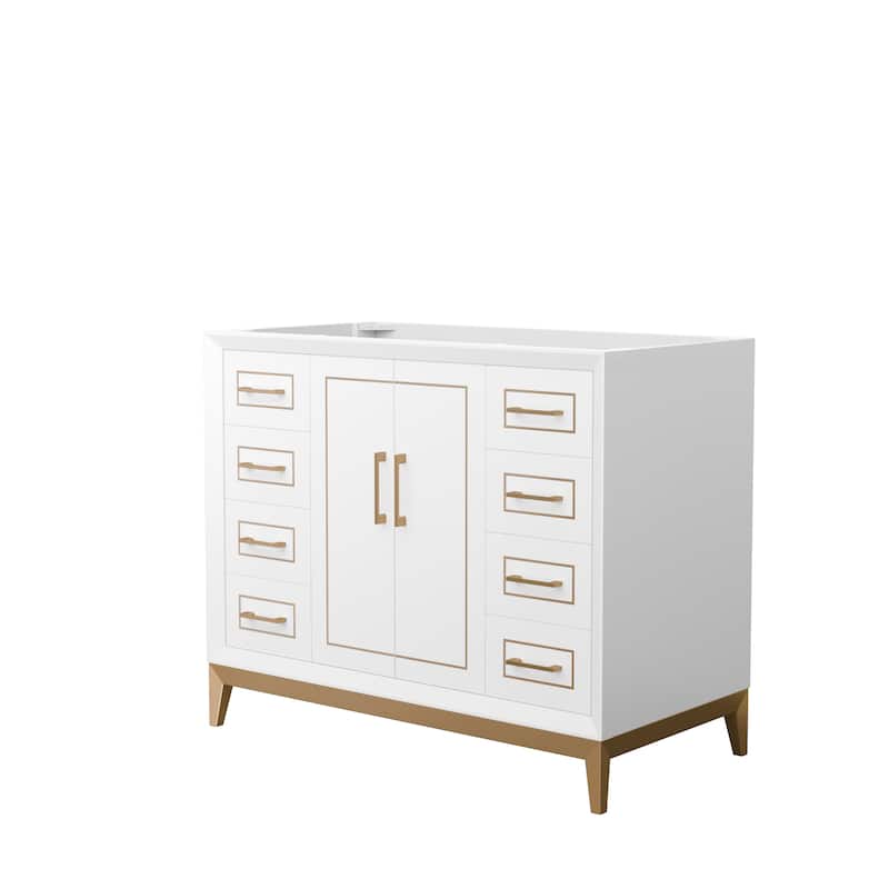Marlena 42-Inch Single Vanity Cabinet - White, Satin Bronze Trim, No Top