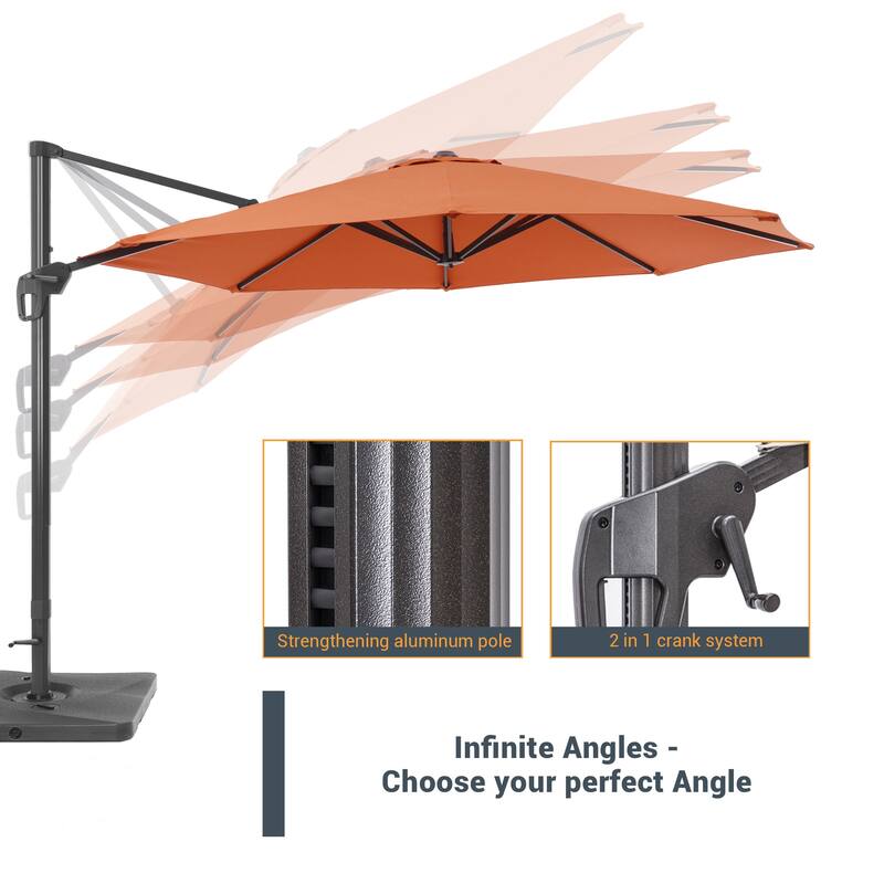LIVOOSUN 11Ft Patio Cantilever Umbrella,Hanging Canopy Umbrella w/Base