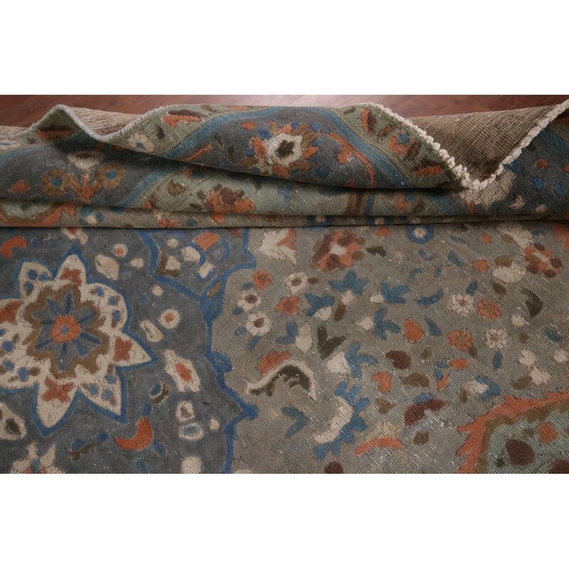 Distressed Tabriz Persian Vintage Area Rug Handmade Grey Wool Carpet - 6'8" x 9'8"