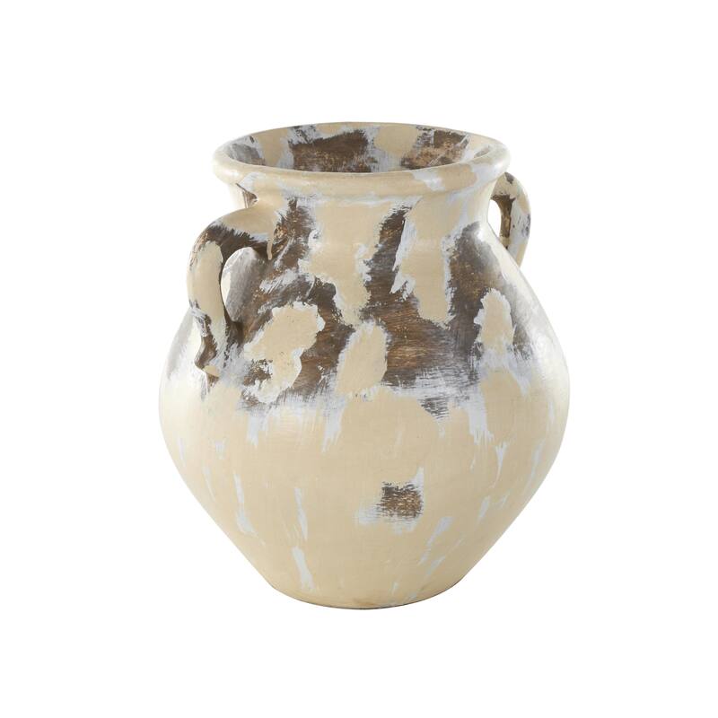 Ceramic Antique Style Pot Decorative Vase with Curved Handles - Cream - Roche River Decor