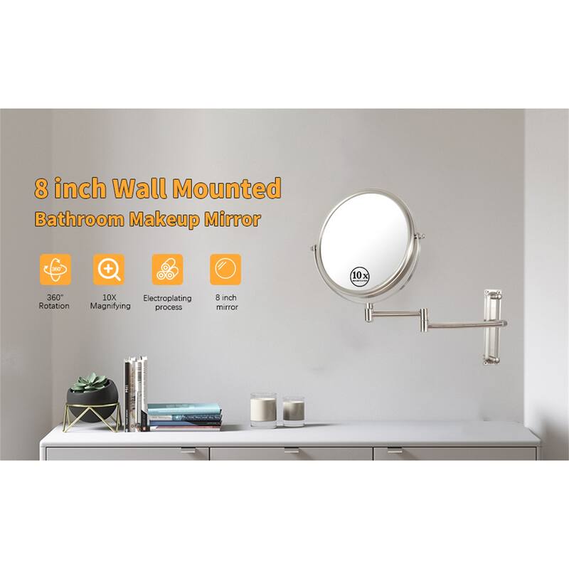 10x Magnifying Wall Mounted Mirror Finish Satin Nickel Finish