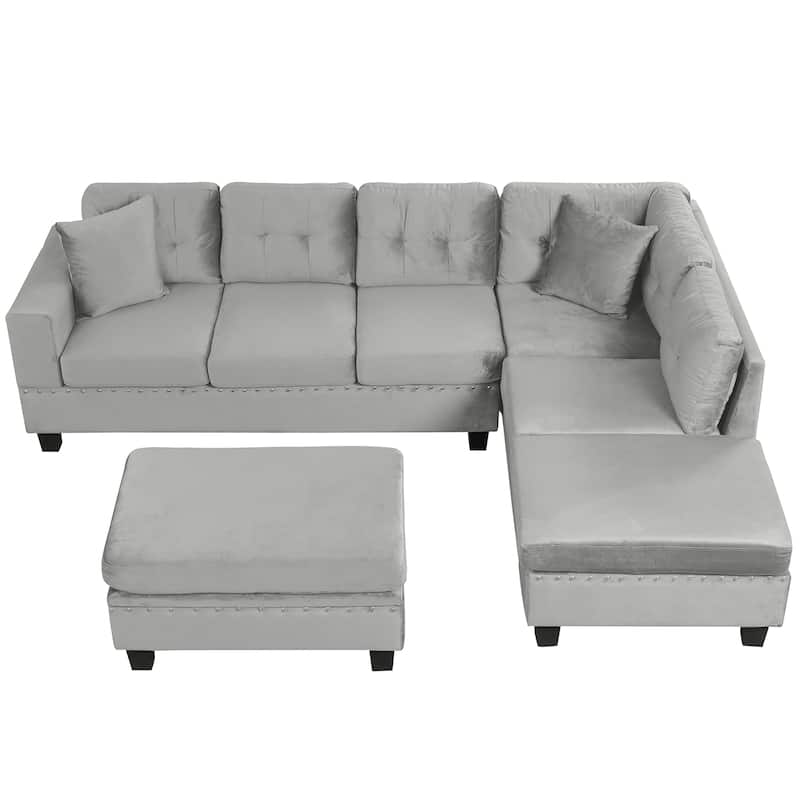 Roomfitters Sectional Sofa with Storage Ottoman, Reversible Chaise, Cup Holders and 2 Pillows for Living Room