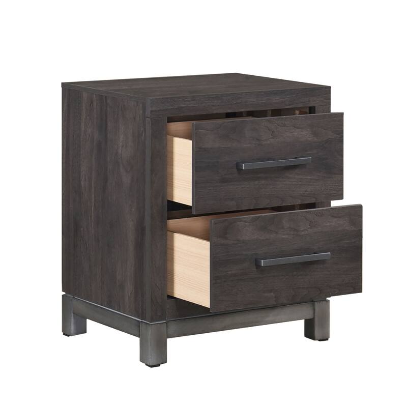 Deena 2 Drawer Nightstand, 25 Inch, Brown Gray Melamine Veneer
