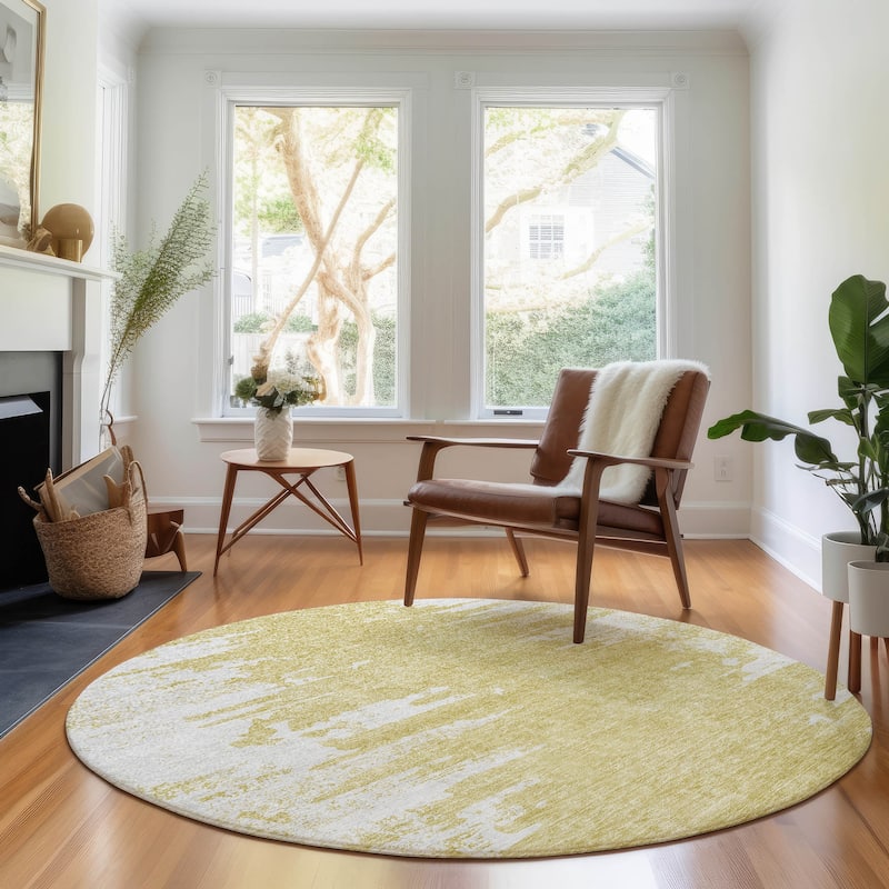 Premium Washable Super Soft Abstract Tear Mayfield Rug - Gold - 8' x 8' - Round