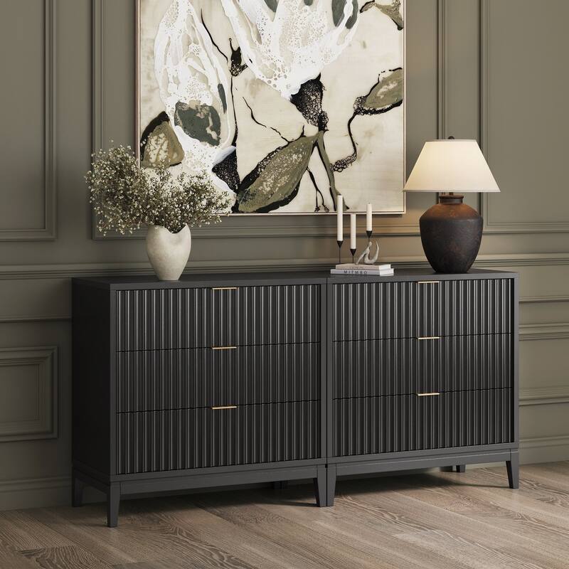 Jasper Mid-Century Modern 3-Drawer Dresser with Solid Wood Frame and Fluted Door Fronts