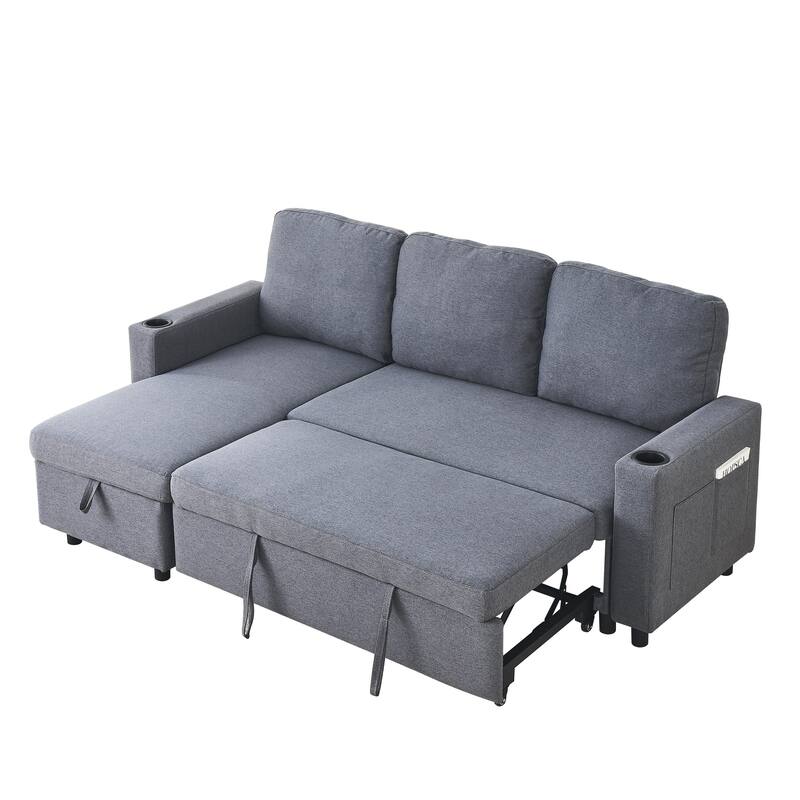 78.5" Linen Convertible Sofa Bed with Storage Ottoman