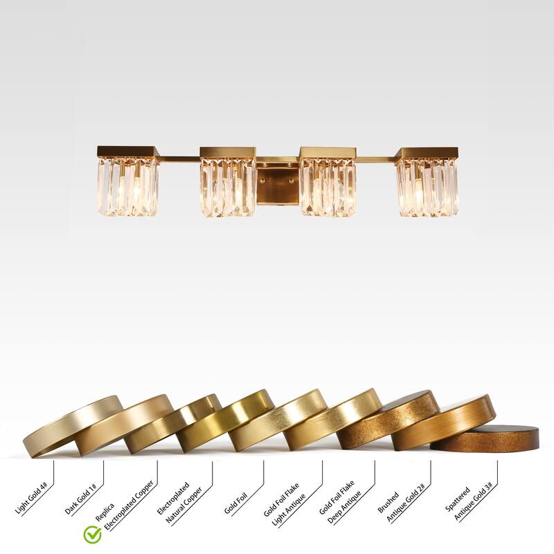 Diore Modern 4-Light Crystal Bathroom Vanity Light Gold Linear Wall Sconce - Brass Gold - L31.5"*W5.7"*H5.9"