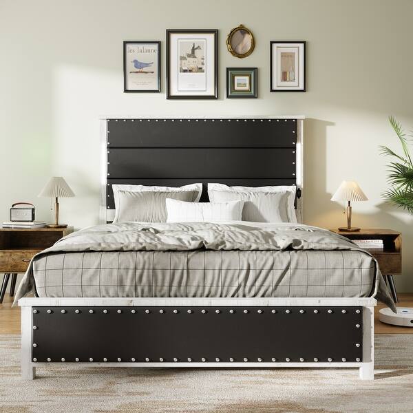 slide 2 of 7, Queen Size Platform Bed Frame with Headboard, Upholstered Bed Frame with Charging Station and LED Lights, Wood Slats, Dark Grey Grey