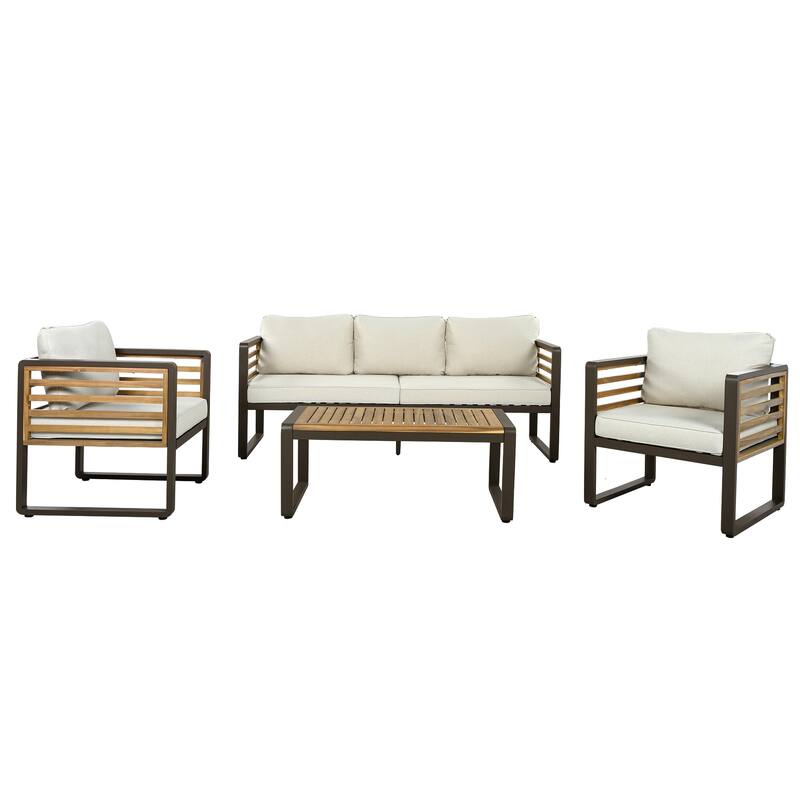 5-Person Outdoor Conversation Set with Removable Cushions and Stylish Metal Frame and Acacia Wood