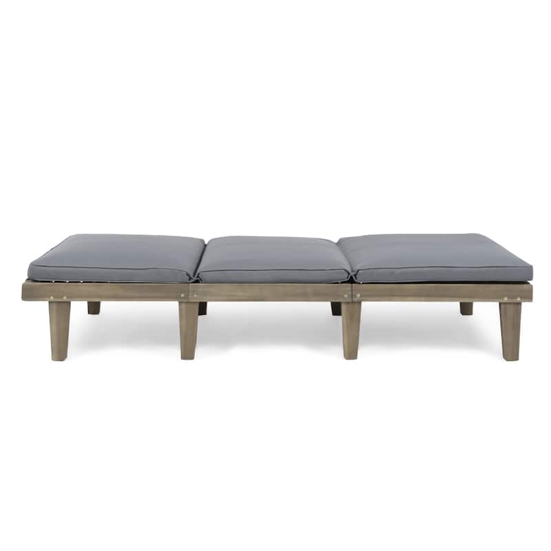 Outdoor Wooden Chaise Lounge Chair with Water-Resistant Cushion, Poolside Adjustable Reclining Chair