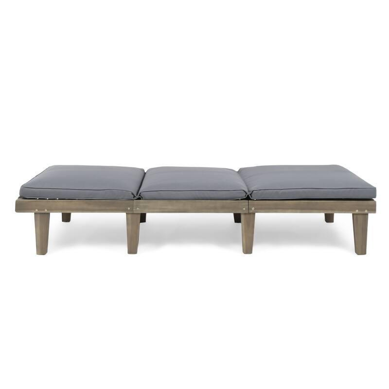 Roomfitters Outdoor Wooden Chaise Lounge with Adjustable Backrest and Cushion, Grey