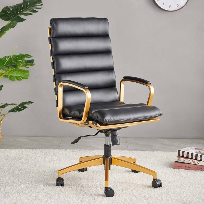 LUXMOD® Office Chair Faux Leather Gold Frame Adjustable and Swivel - Black