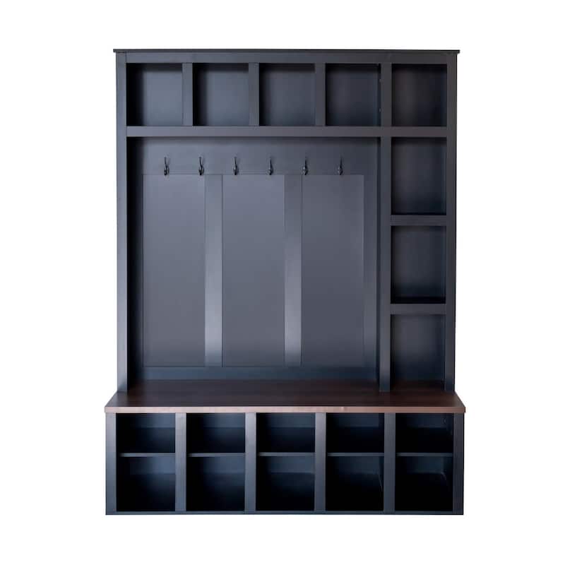 4-in-1 Entryway Hall Tree Cabinet with Shoe Storage, Wooden Coat Rack Storage Bench with Adjustable Shelves