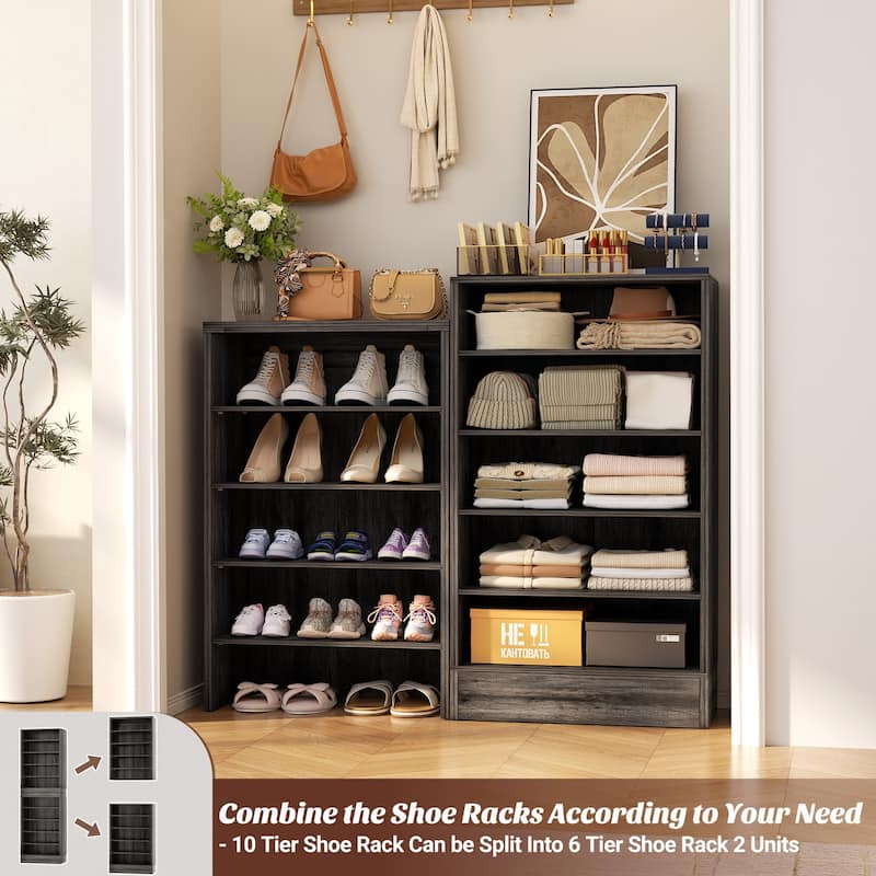 Freestanding 10-Tier Shoe Storage Cabinet,Narrow Wood Shoe Rack Shoe Organizer,Sturdy Closet Organizer Open Display Cabinet